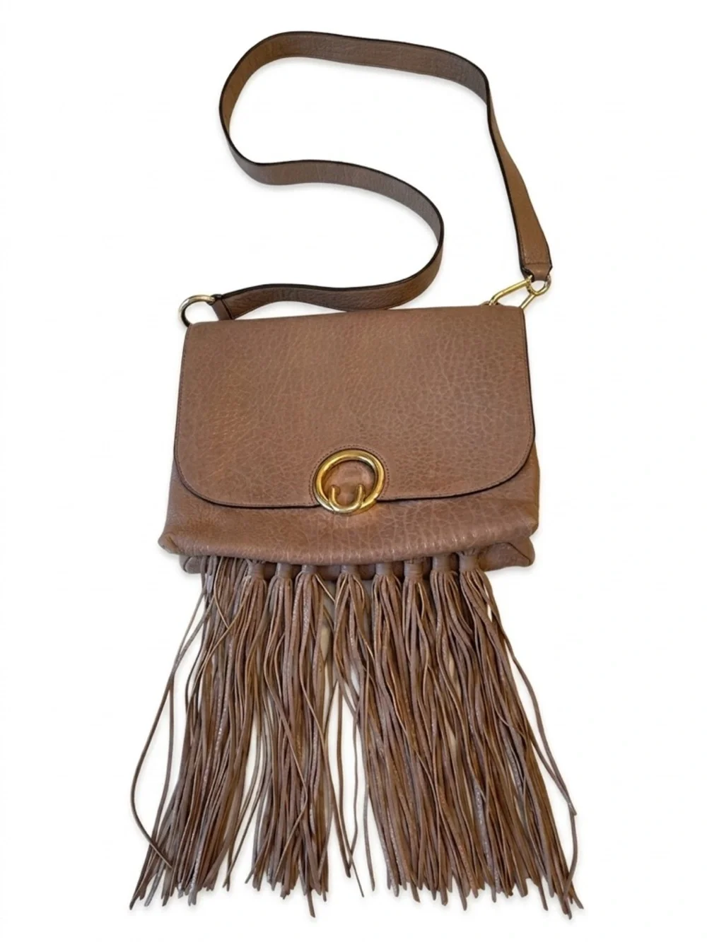 Rebecca Minkoff Taupe Leather Fringe Crossbody Bag
